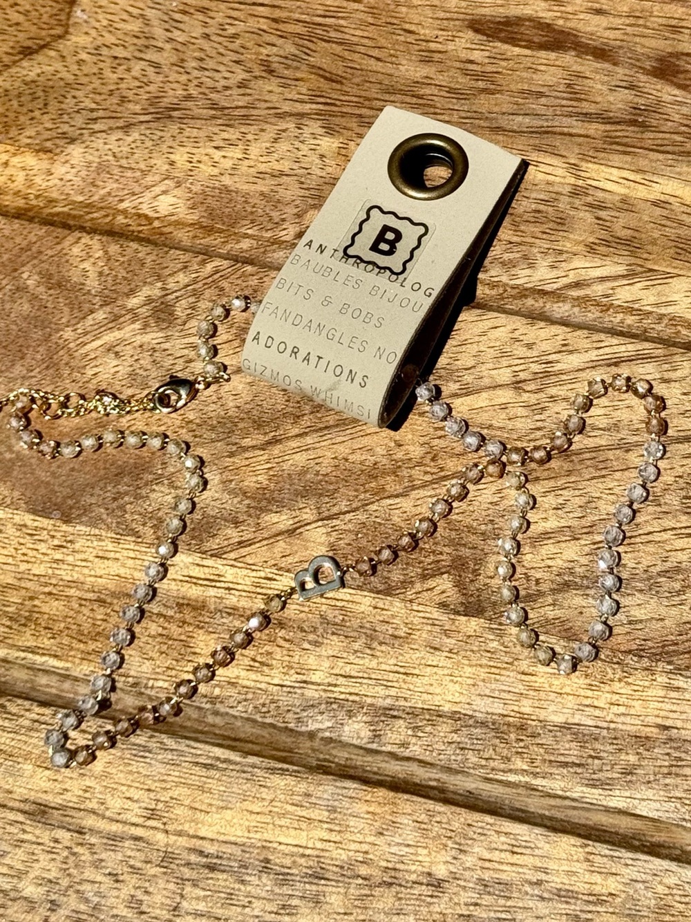 Anthropologie Gold Beaded Initial B Necklace